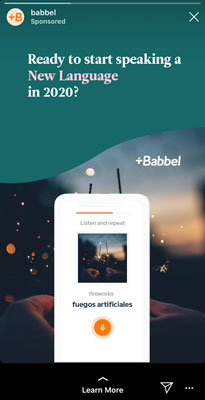 Exemple d'une publicité sur Instagram comme visuel story. Publicité de Babel sur Instagram, par Loïc Ansermoz consultant en marketing digital.